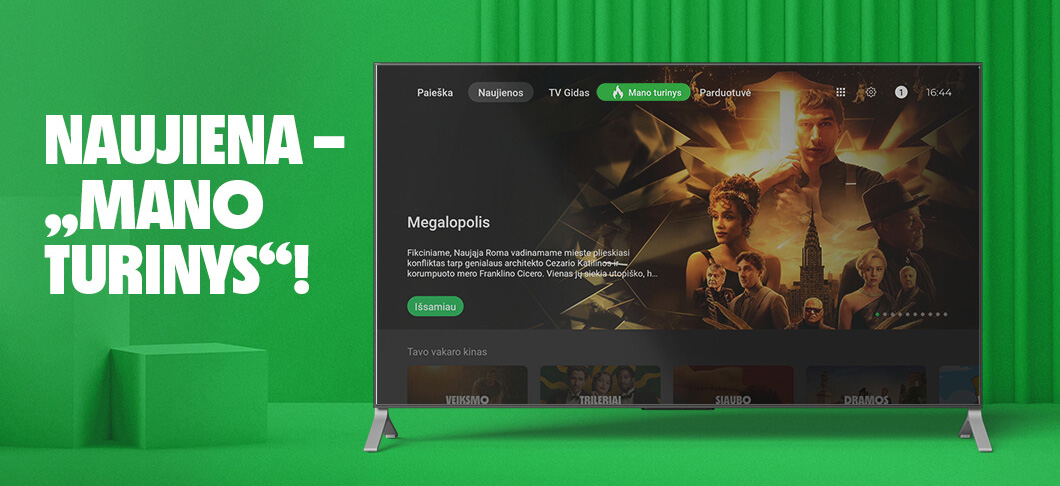 Galvodami apie jūsų patirtį prie ekrano, pristatome jums unikaliausią Lietuvoje, personalizuotą CGATES televizijos erdvę – MANO TURINYS. Galvodami apie jūsų patirtį prie ekrano, pristatome jums unikaliausią Lietuvoje, personalizuotą CGATES televizijos erdvę – MANO TURINYS.