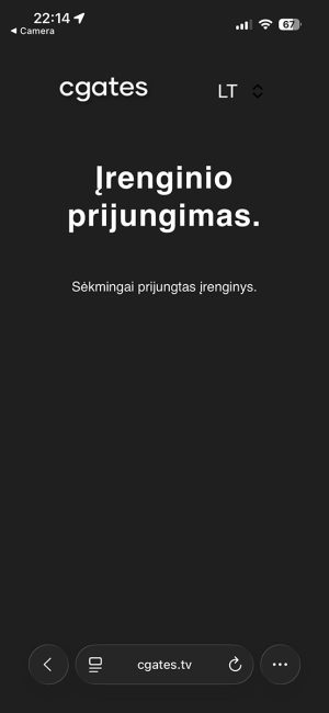 Cgates TV - sėkmingai prijungtas įrenginys Cgates TV - sėkmingai prijungtas įrenginys