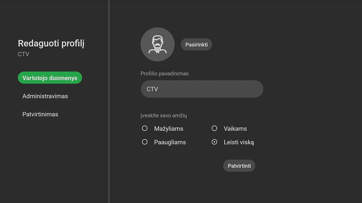 Profilio konfigūravimas Profilio konfigūravimas