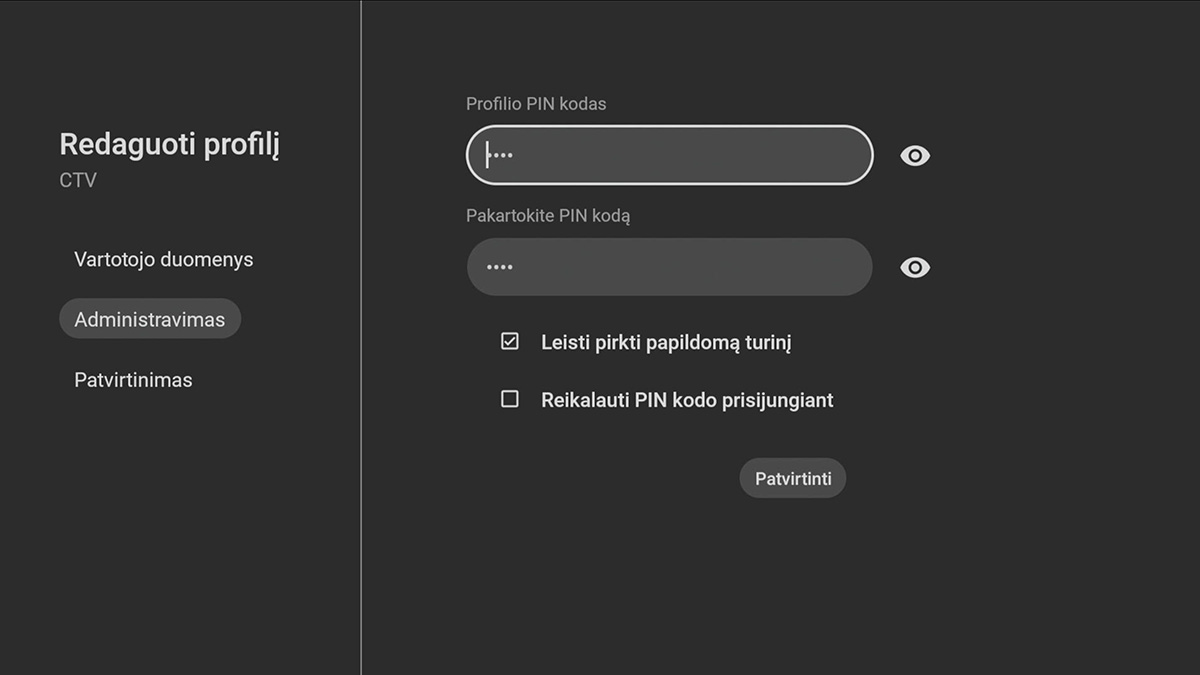 Naujo PIN nustatymas Naujo PIN nustatymas