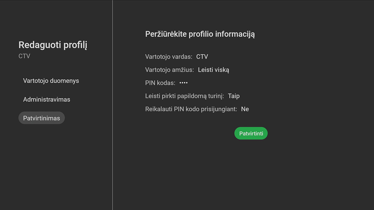 Profilio patvirtinimas Profilio pativrtinimas