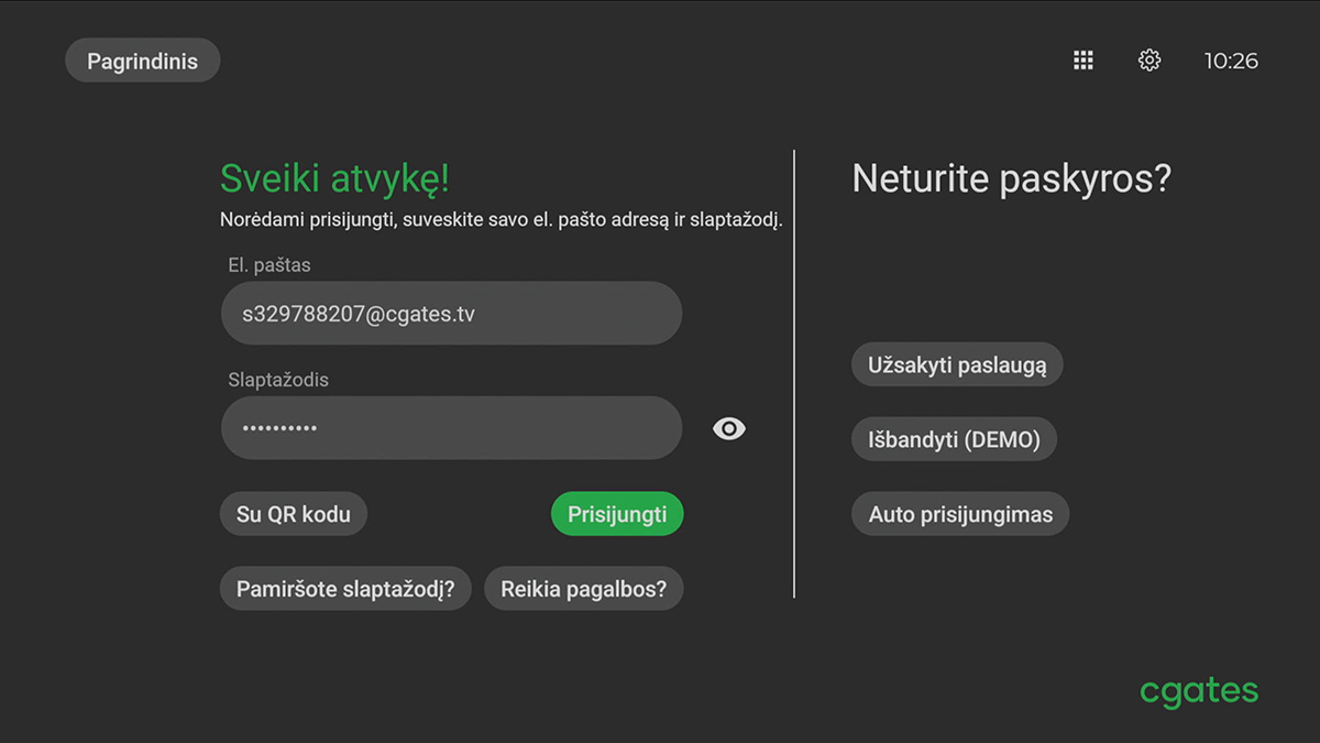 Cgates TV prisijungimas pultelio pagalba Cgates TV prisijungimas pultelio pagalba